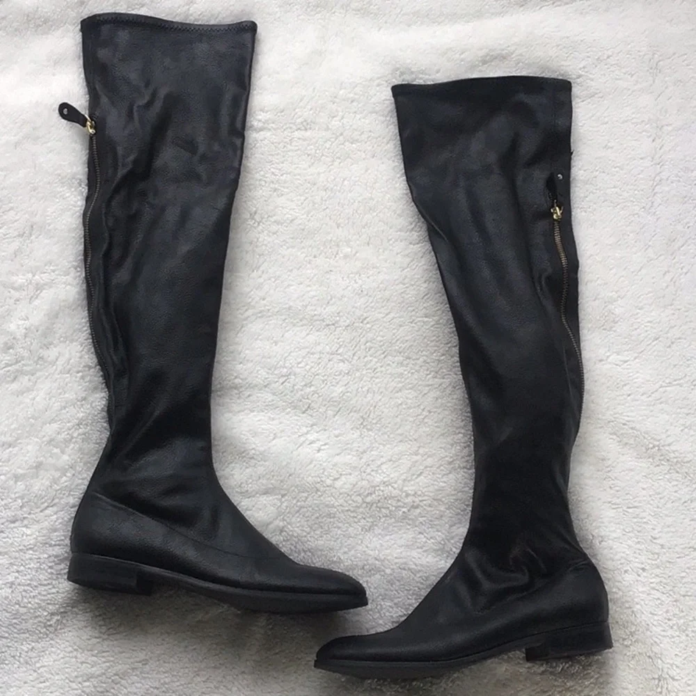 Black Over-the-Knee faux leather flat stretchy Women's Boots